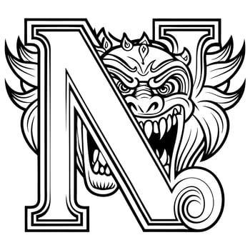 bold grotesque capital letter n, illustration line art vector
