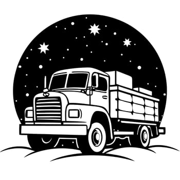 a vintage indian truck, silhouetted against a starry night sky, with the moon shining brightly, vector