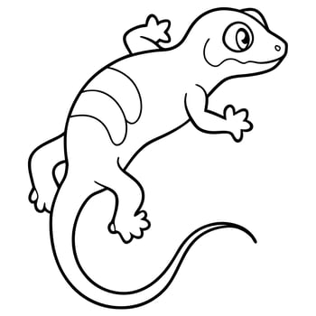 a crested gecko climbing, with its tail curled and visible crests, illustration line art vector