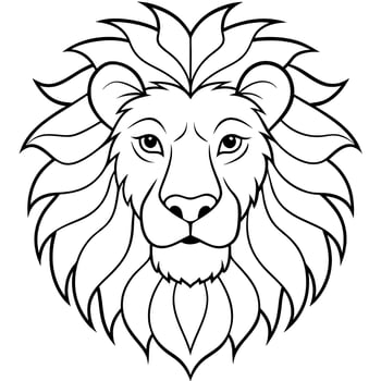 lion head portrait black white, coloring page for audlt, illustration line art vector