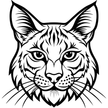bobcat design, withe outline , black background, illustration line art vector