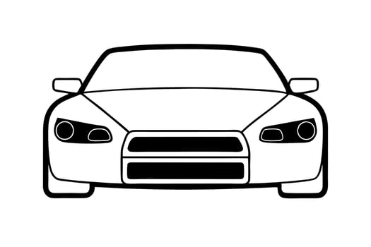 a black and white silhouette of a car, front view, with headlights and a windshield the car is vector