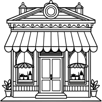 extra fancy and adorable little vintage store, illustration line art vector