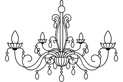 a beautiful chandelier with crystals, illustration line art vector