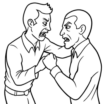 two men were very angry and pulled each others collars, ready to fight each other, vector