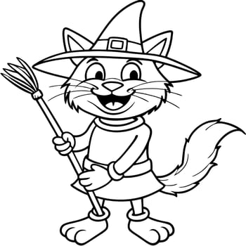 Halloween witch cat coloring pages vector