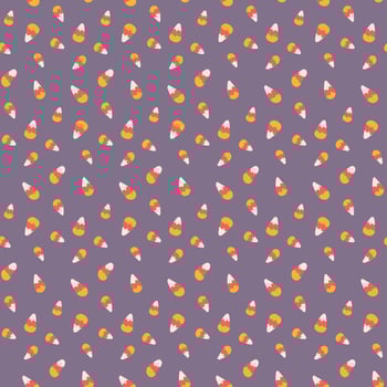 Halloween sweet seamless pattern with hand drawn candies. Candy corns on purple background. Cute print design for Halloween textile vector
