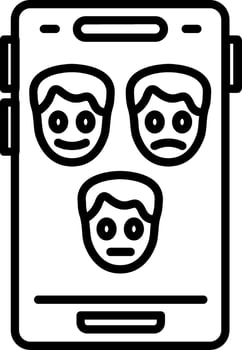 A black and white image of a phone with three people on it vector