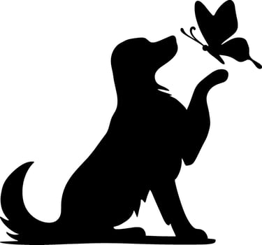 A dog and butterfly silhouette on a white background vector