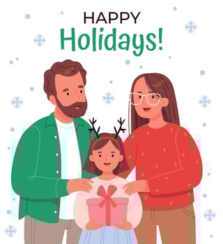 Happy family at christmas.Mom and dad congratulate their daughter on the holiday. vector