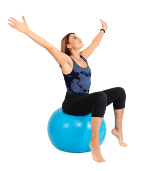 Beautiful sporty woman doing exercise on fitness ball, isolated png