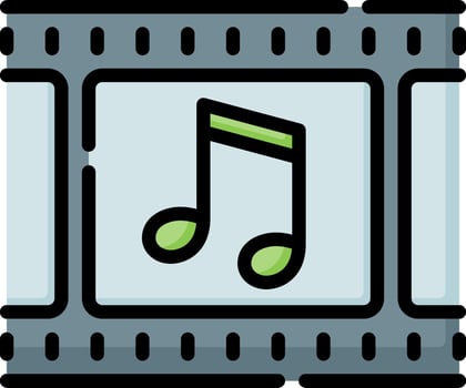 An icon of a music note on a film strip vector