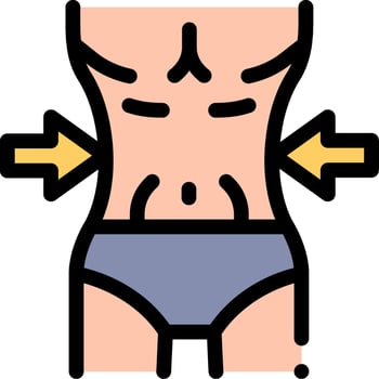 A man's stomach with a blue arrow pointing to the right vector