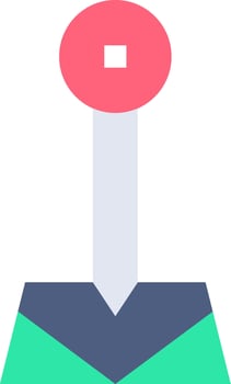 A red button on top of a green and blue arrow vector
