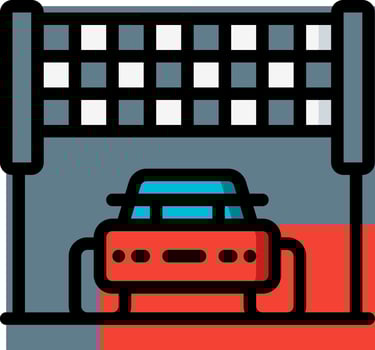 A car is driving through a race track vector