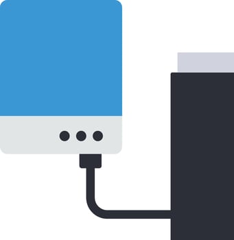 A blue and white device connected to a charger vector