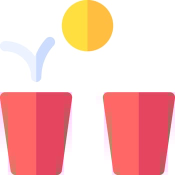 Two cups with a yellow sun in one and a red one in the other vector