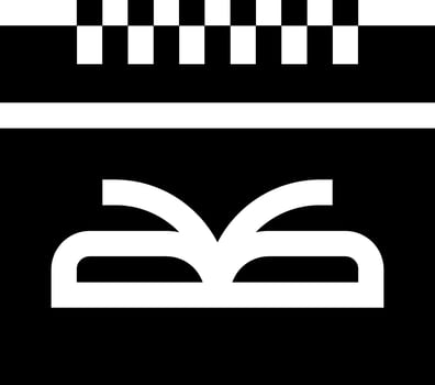 A black and white icon of a book with a checkered border vector