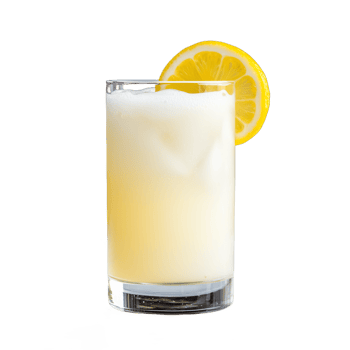 Refreshing lemon cocktail in glass with foam and lemon slice png