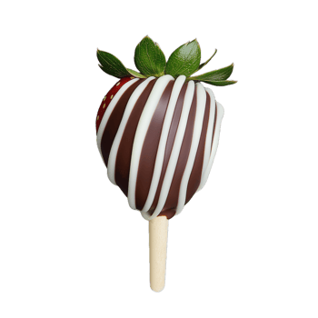 Delicious chocolate dipped strawberry on a stick with leaves png