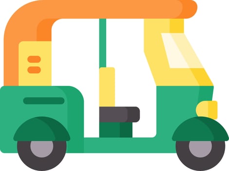 A small green and orange tuk tuk is shown vector