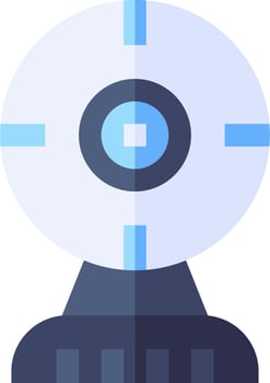 A flat icon of a camera with a blue eye vector