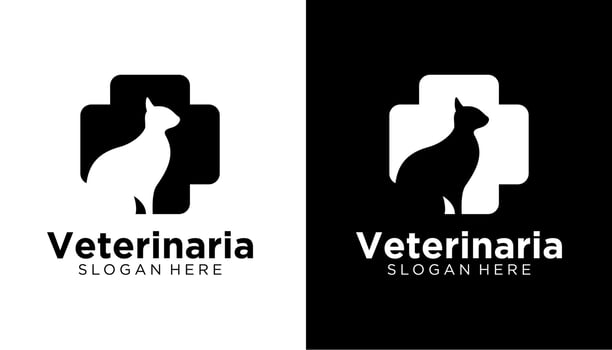 pet clinic animal cross health logo design template. cat silhouette illustration vector