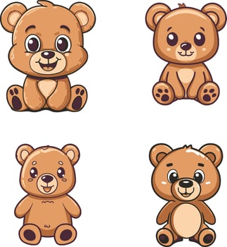 Four different teddy bears, one with a smile, one with a frown, and one with vector