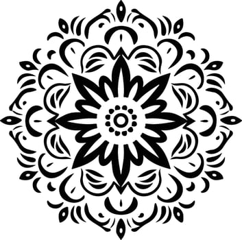 A black and white flower design with a circular pattern vector
