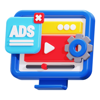 3d Web Ads icon. Digital interface with play button and settings png