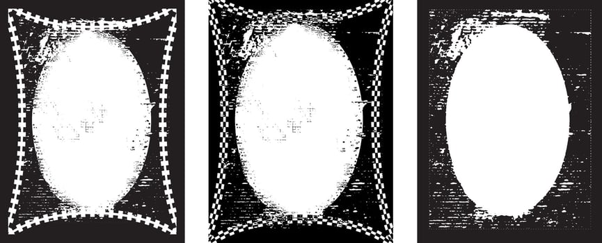 three black and white vertical vintage grunge frame banners with a white border, a set of four square frames with grunge paint, square frames with grunge texture , black and white frame set vector