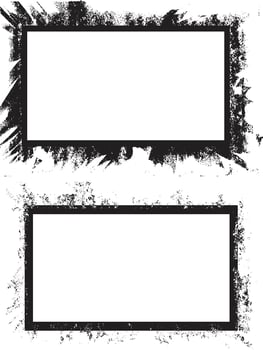 two black and white frames with grunge paint, grunge frame on black background , set of Vintage grunge border vector