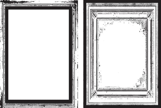 antique photo frame, black and white grunge frames with a border, two black and white frames set with a grunge texture, vintage photo frame vector