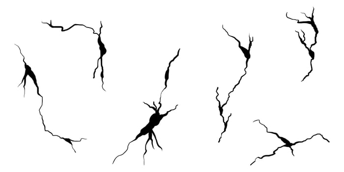 Hand drawn cracked wall, ground, glass, egg. doodle break set vector
