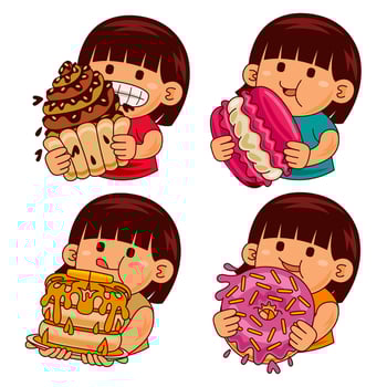cute girl kids eating japan food illustration vector