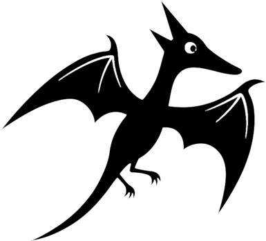 Black Stencil Flying Dinosaur Cartoon Clipart for Kids. . png