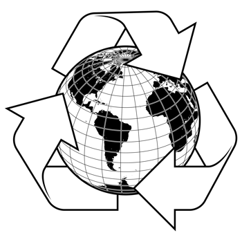 Recycling logo with planet Earth, earth sphere design with recycling arrows png
