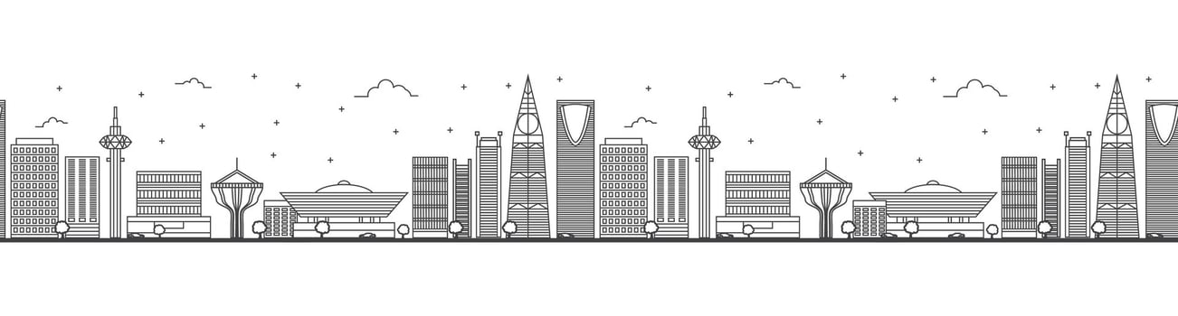 Seamless pattern with outline Riyadh Saudi Arabia City Skyline with Modern Buildings Isolated on White. Riyadh Cityscape with Landmarks. vector