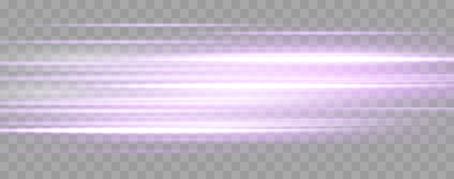 Speed rays, velocity light neon flow, zoom in motion effect, purple glow speed lines, colorful light trails, stripes. vector