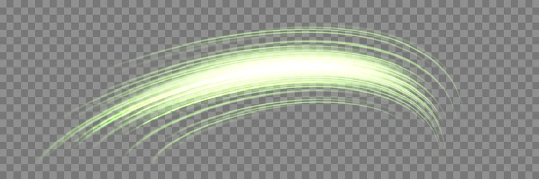 Glowing green lines. Neon realistic energy speed. Abstract light effect vector