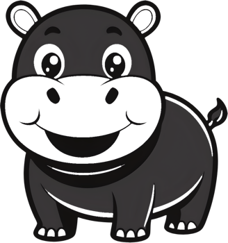 Adorable Hippo Cartoon Stencil Art for Kids. . png