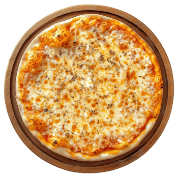 Delicious round cheese pizza served on a wooden board ready to be enjoyed at dinner png