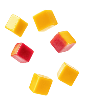 Colorful mango cubes dance in the air png