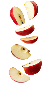 Fresh red apple slices artistically arranged backdrop png