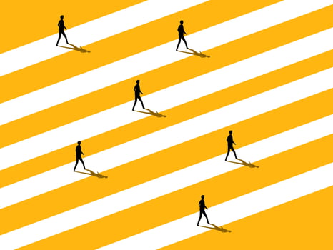 Personal concept, self path. Businessman walks on different personal roads vector