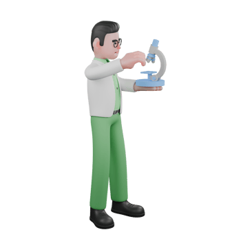 3D Ecology Enforcement Male Biologist. A male biologist stands holding a microscope in his left hand while his right hand is above the microscope. Professional png
