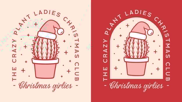 Christmas girls girlies club plant ladies cute cactus Santa hat pink red retro preppy aesthetic funny matching plants lover crew squad quotes shirt sticker decor cut file vector