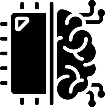A black and white image of a computer chip with a brain inside vector