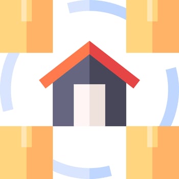 A house surrounded by boxes and a red roof vector