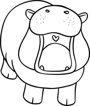 Baby Happy Pygmy bouncy hippo doodle outline coloring image png